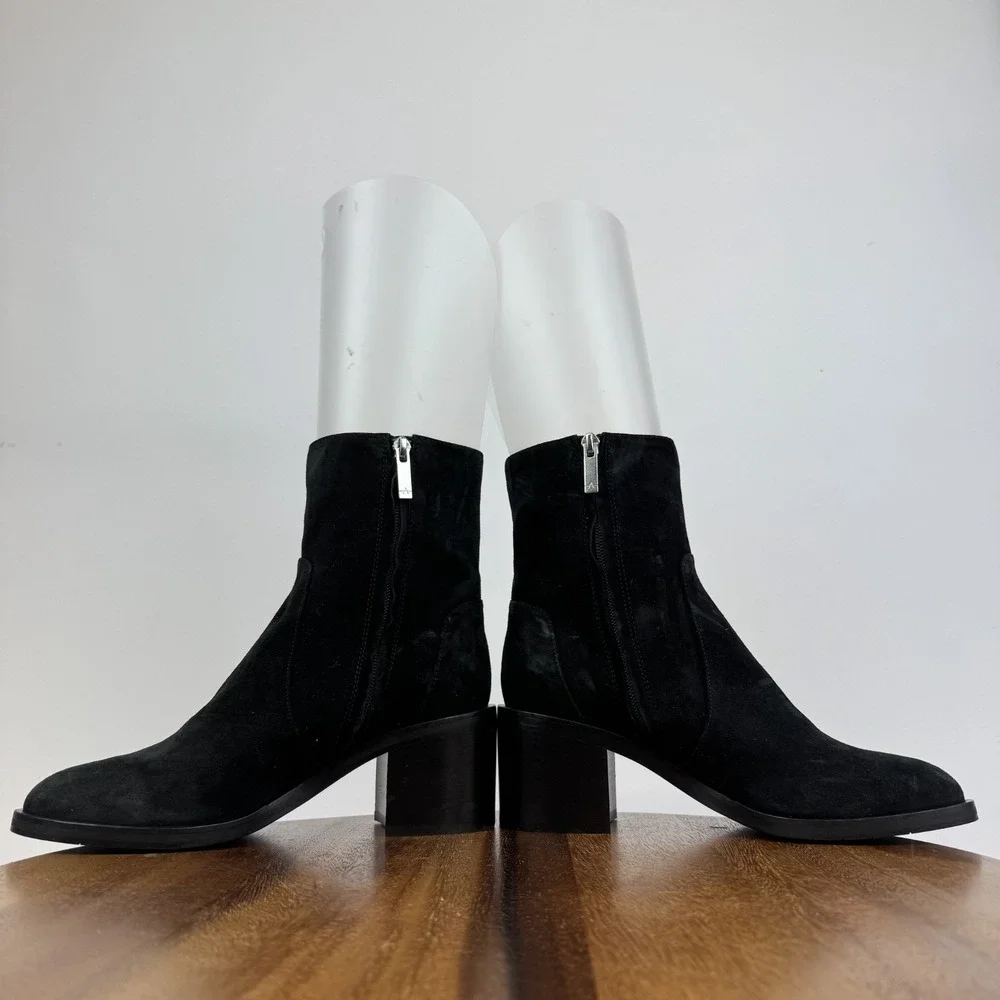New Womens Aquatalia‎ Brigitte Luxe Black Suede Casual Heeled Ankle Boots Size 8